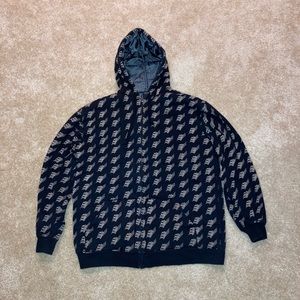 Vintage Matix Allover Print Full Zip Hoodie Black Tan Skater Sz XXL